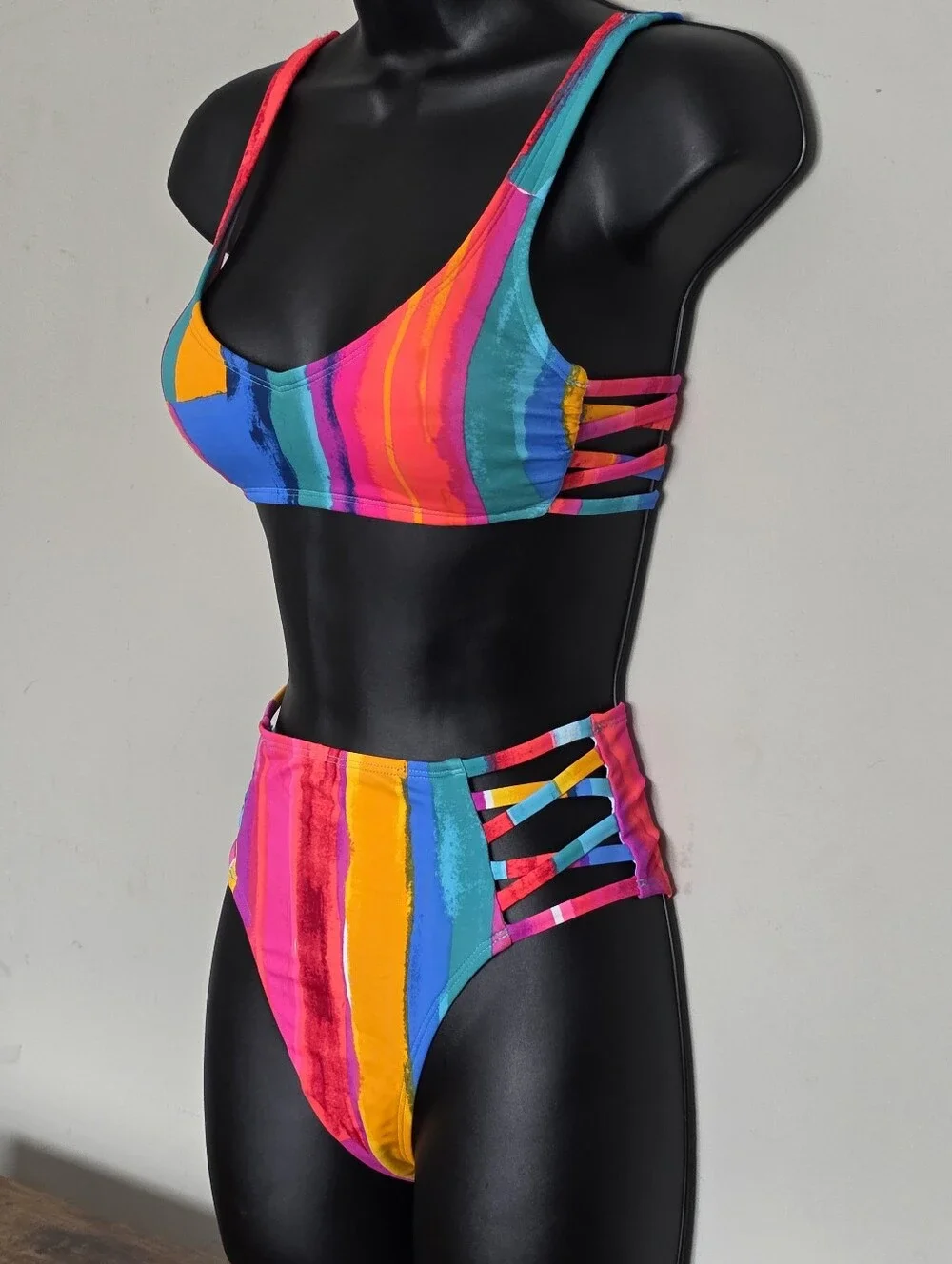 🌈 Xhilaration XS Rainbow High Waist Bikini Set NWT Beach Vacation